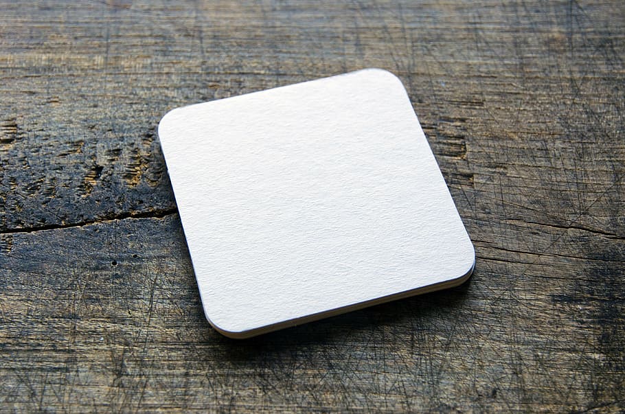 square white pad, beer coasters, blank, drink, table, paper HD wallpaper
