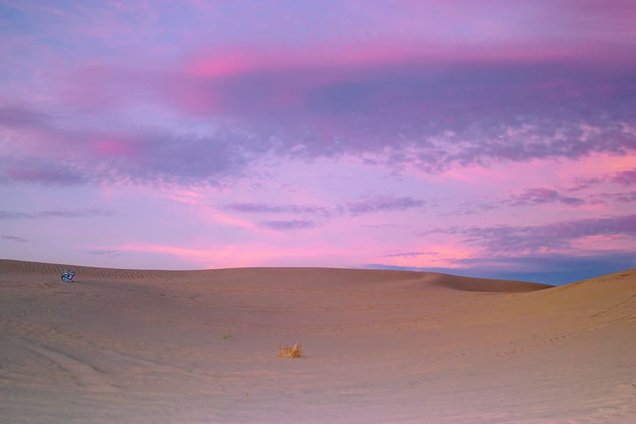 Sunset, Sand Dunes, Sand, Beach, View, background, sky, nature HD wallpaper