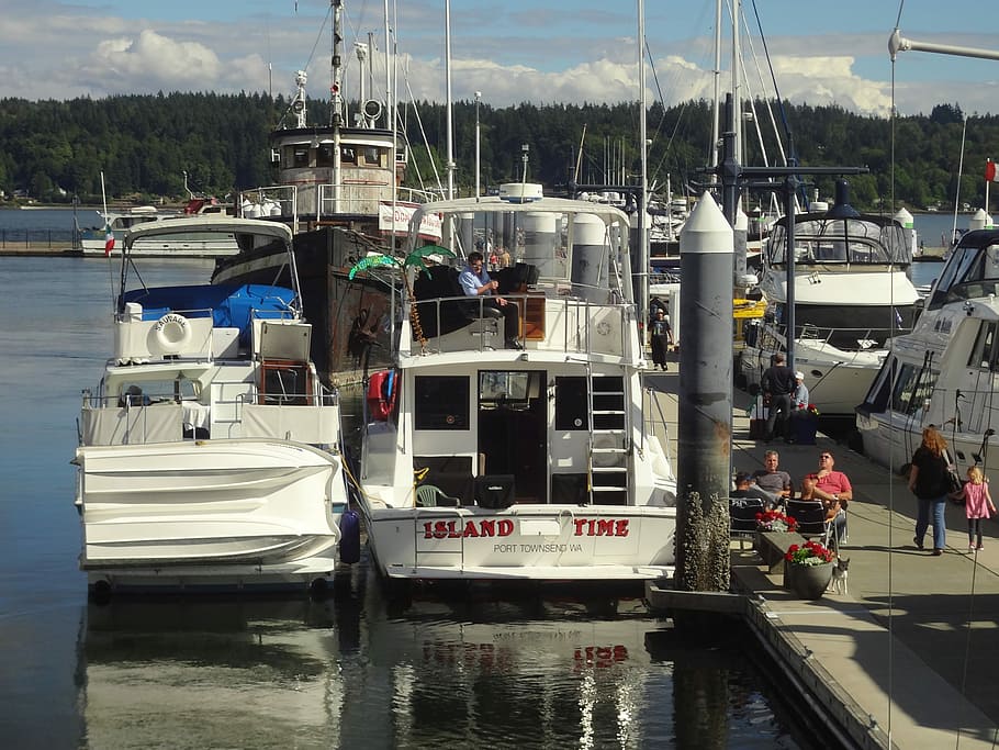 Bremerton Harborside, Washington State, water front, boats, dock, HD wallpaper