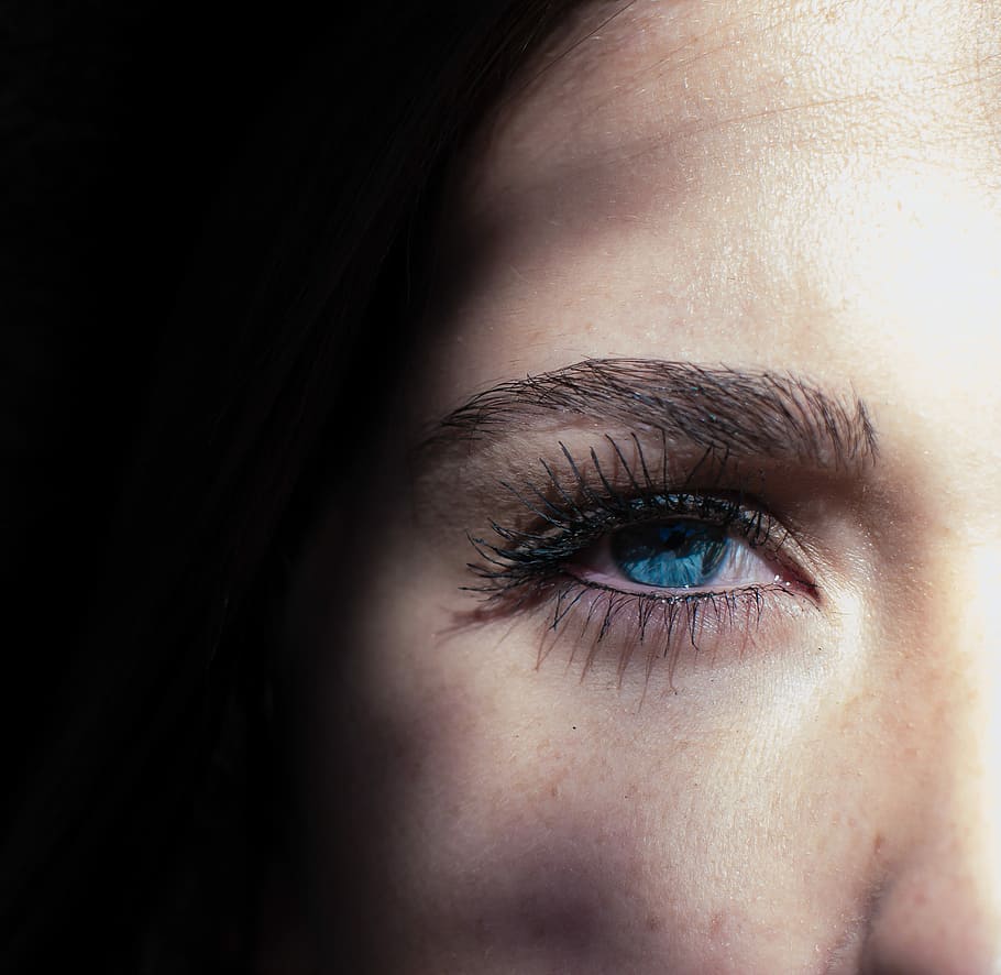 woman with blue eye, macro shot photography of person's eye, face HD wallpaper