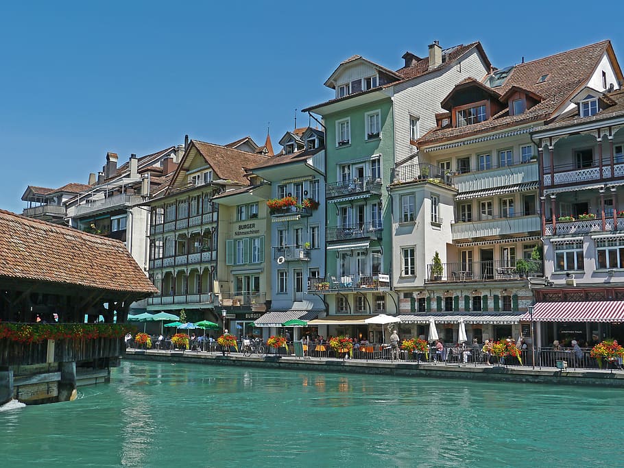 switzerland, thun, downtown, aare, water, turquoise, outside catering, HD wallpaper