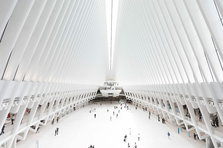 people gathering inside building, architecture, white, design HD wallpaper