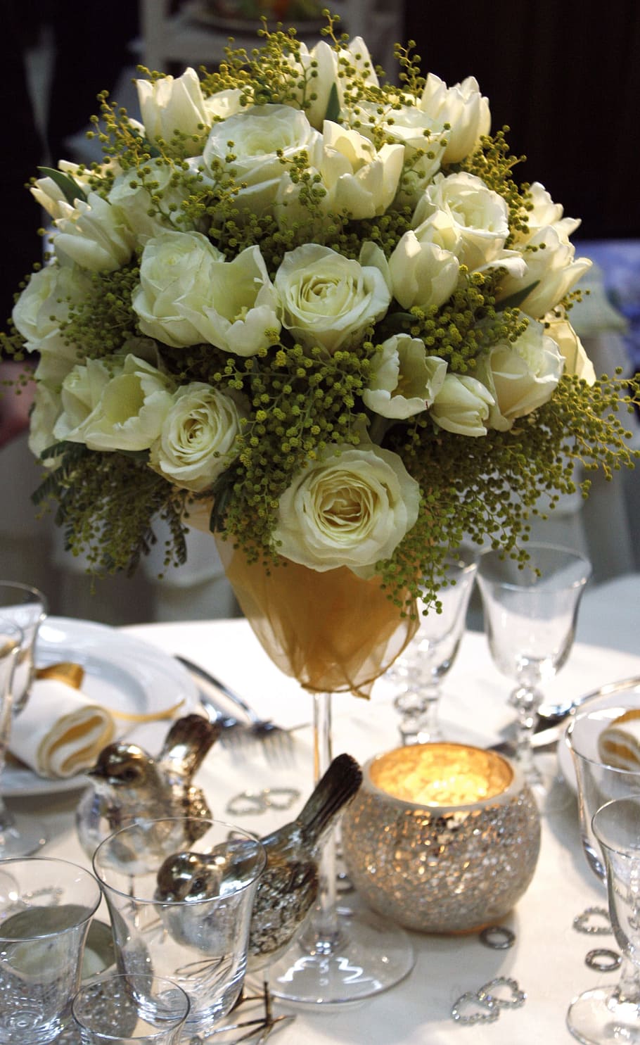 white flower on clear glass flower vase on white wooden table, HD wallpaper