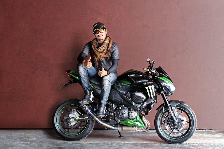 man sitting on the sports bike, vehicle, red, young, motorcycle HD wallpaper