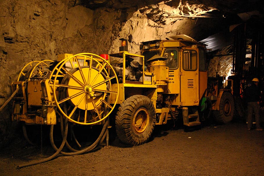 Tractor, Machines, Mine, Underground, wheel, indoors, night HD wallpaper