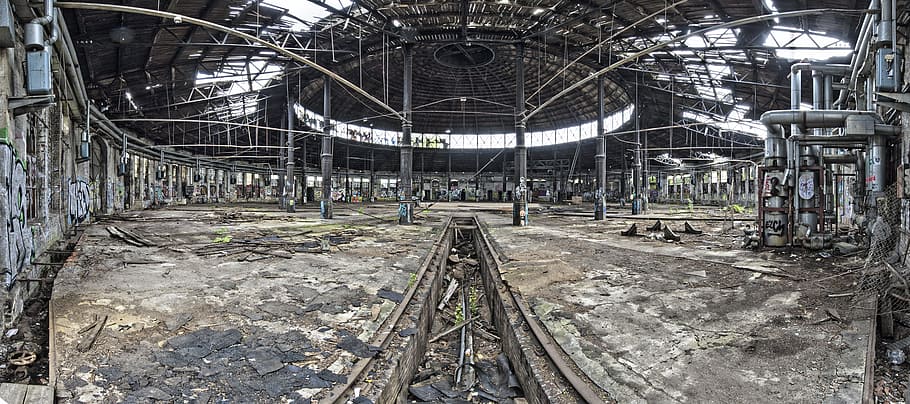 berlin, pankow, lost place, locomotive shed, broken, built structure
