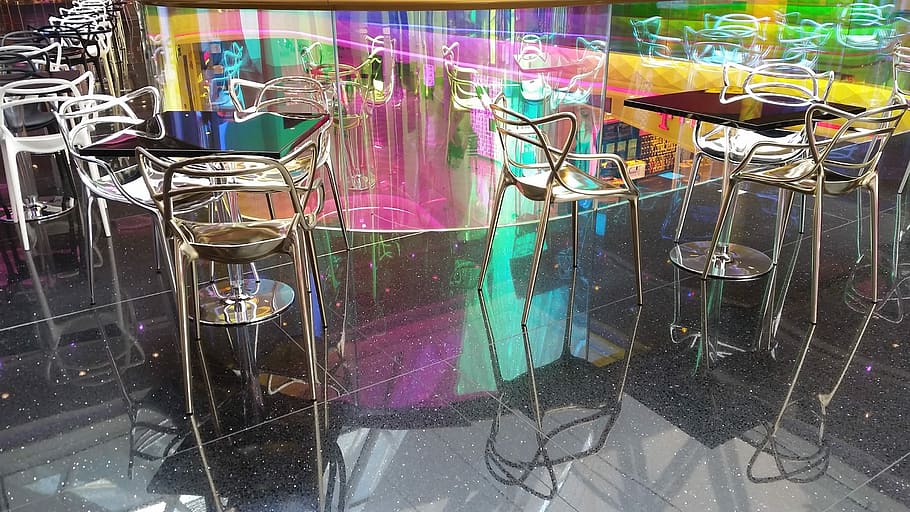 Bar, Counter, Cafe, Disco, Chair, mirroring, cinema foyer, megaplex HD wallpaper
