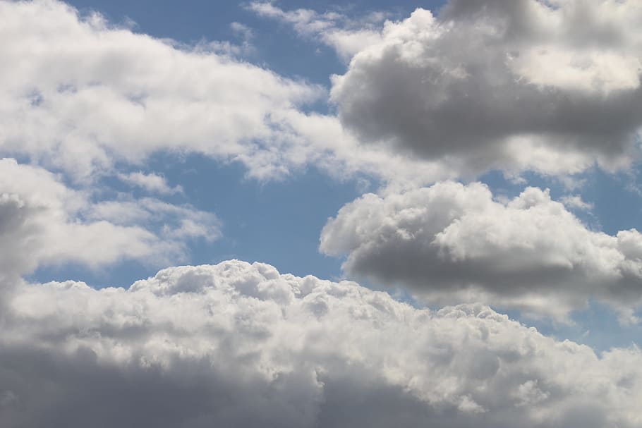 clouds, sky, blue, clouds form, dramatic sky, white, mood, wolkenwand HD wallpaper