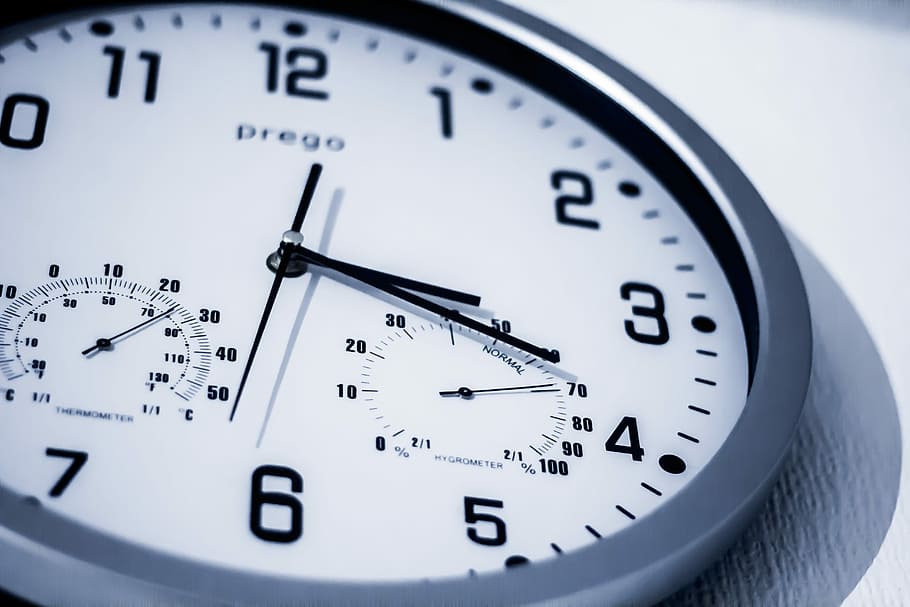 round white and silver chronograph watch, clock, watches, time HD wallpaper