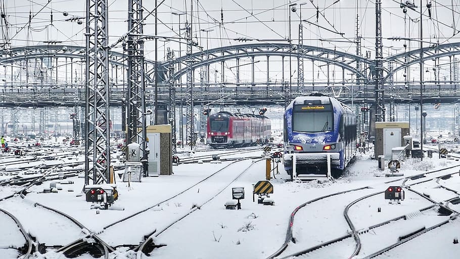 train station covered with snow, industry, company, technology