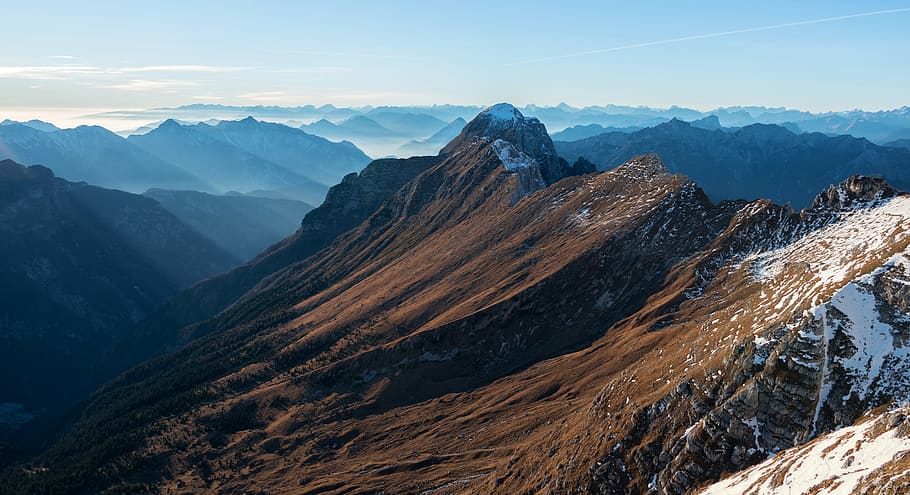 mountain, highland, valley, summit, ridge, peak, landscape HD wallpaper