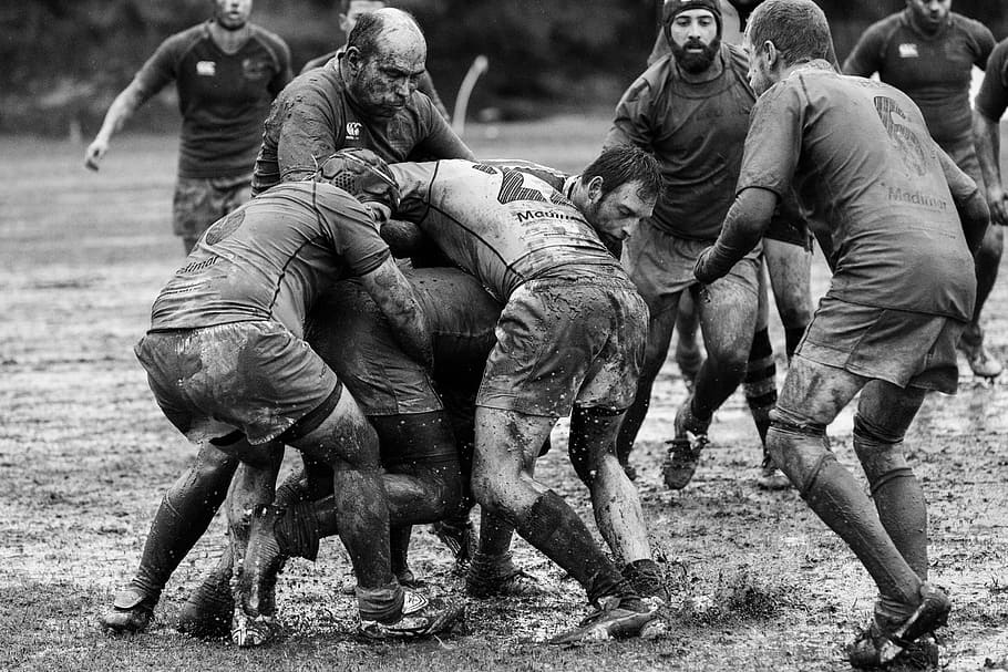HD wallpaper: grayscale photography of group of people playing rugby on muddy field, untitled - Wallpaper Flare