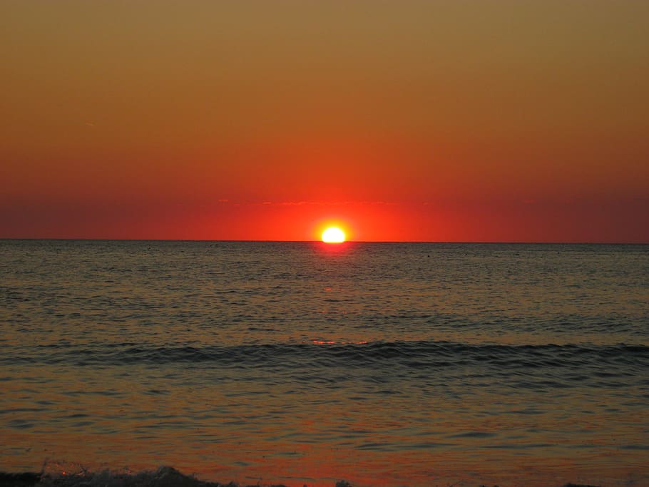 sunset, sea, beach, sky, water, horizon over water, beauty in nature HD wallpaper