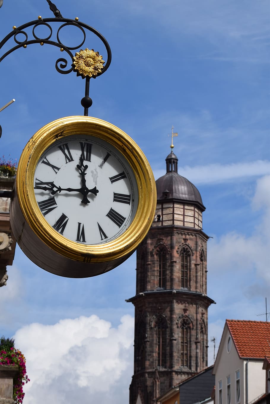 clock, pointer, time of, timer, gold, architecture, sky, low angle view HD wallpaper