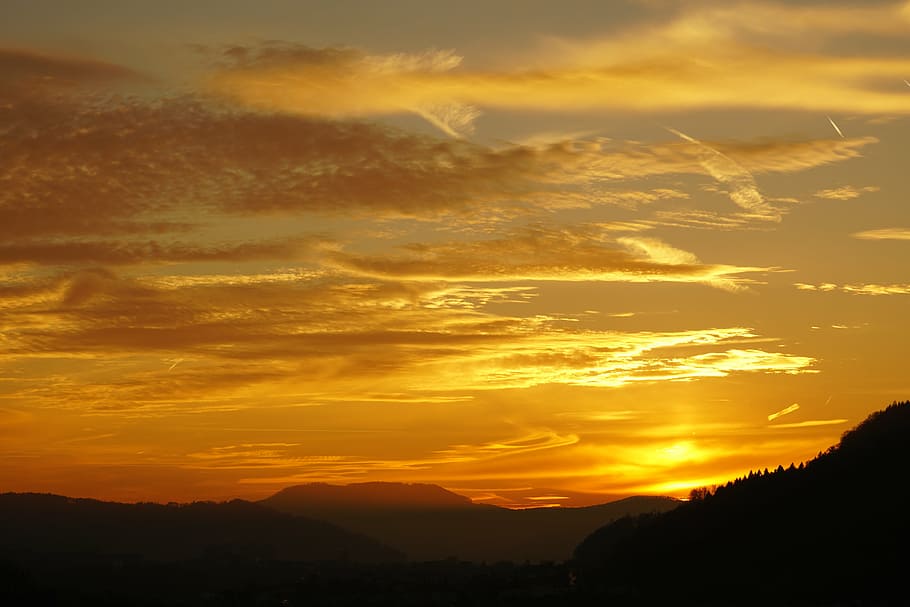 sunset, evening sky, abendstimmung, nature, scenics, dusk, landscape HD wallpaper