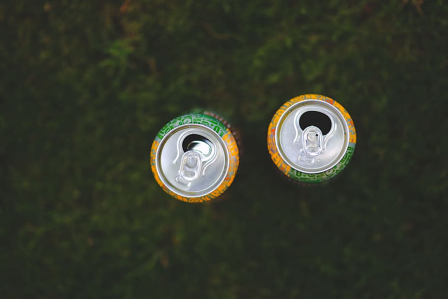 Cans in the grass, abstract, chillout, color, day off, daylight, HD wallpaper