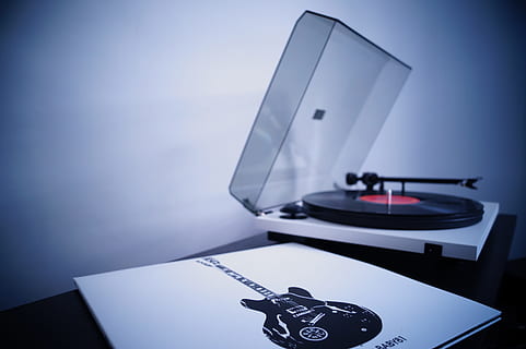 white and black vinyl player, record, rock, music, guitar, cover HD wallpaper
