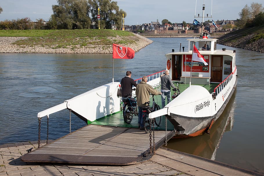 ferry, ship, boot, water, ship to, transport, rees, rhine, niederrhein HD wallpaper