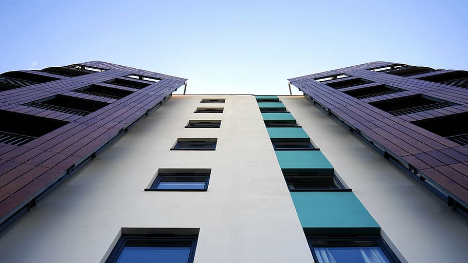 worm's eyeview photography of high rise building, window, architecture HD wallpaper