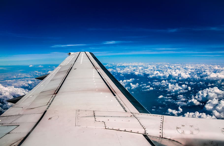window view of right wing of aircraft, cloud, airplane, sky HD wallpaper