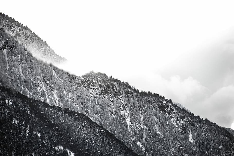gray scale mountain range photo shot during daytime, nature, black And White HD wallpaper