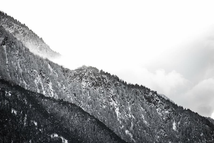 mountain grayscale photograph, photography, daytime, winter HD wallpaper