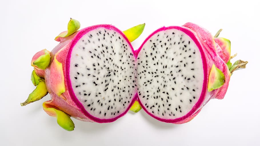 sliced dragon fruit, White, Isolated, background, pink, nature