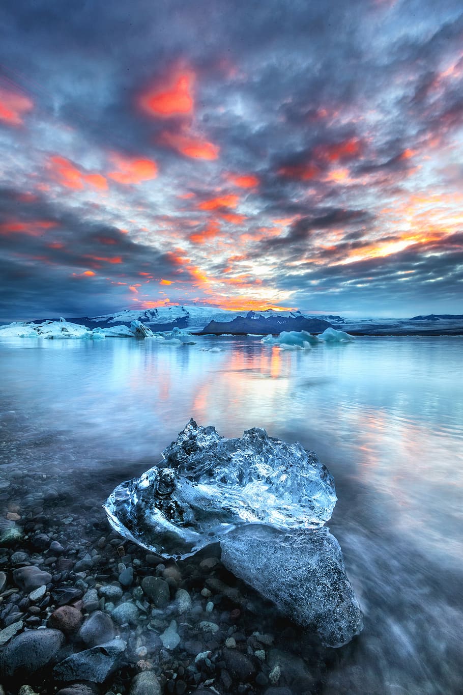 block of ice near water, panoramic photography of ice burgs on body of water, HD wallpaper