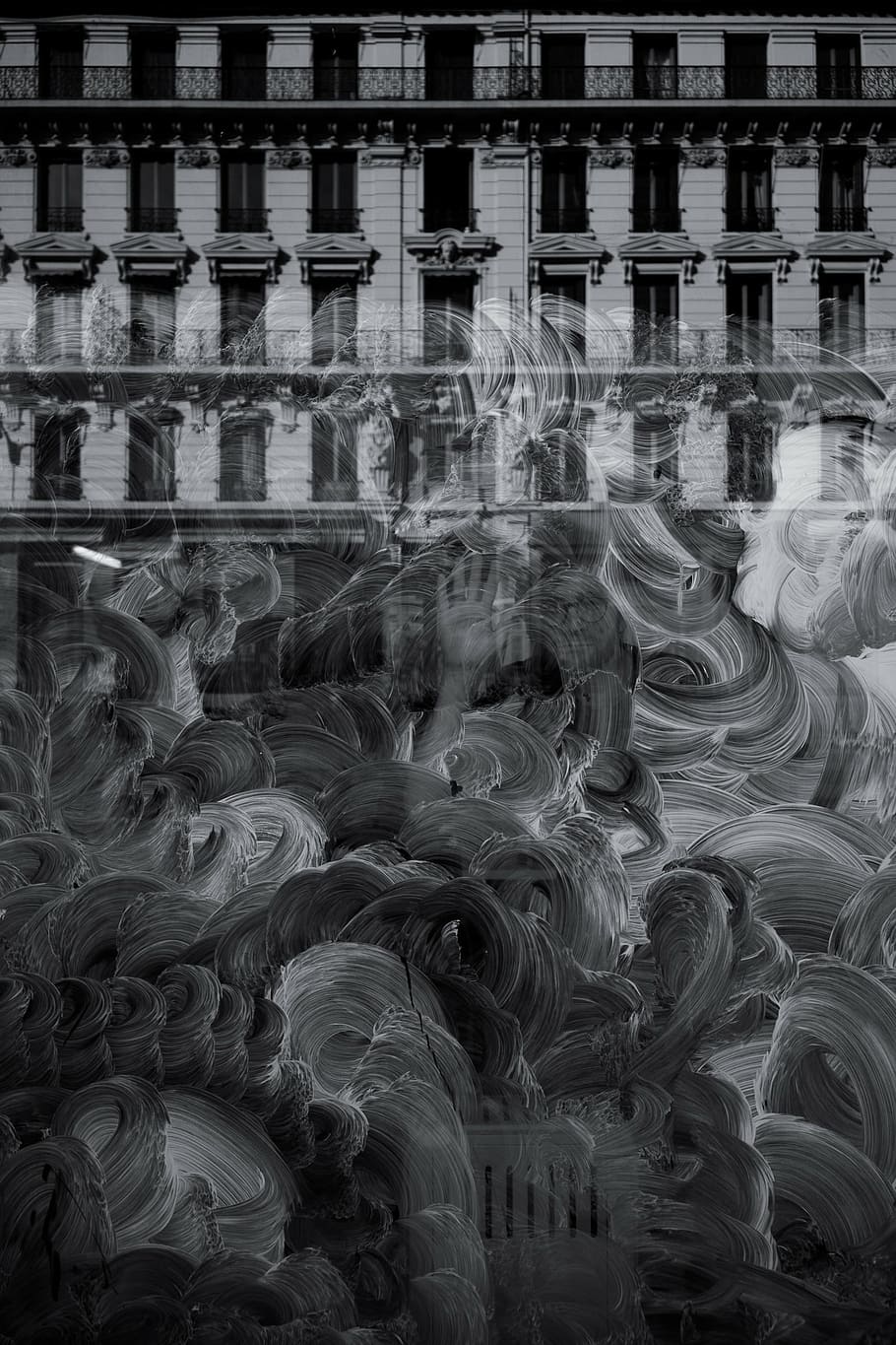 grayscale photo of building, buildings, mirror, soap, cleaning HD wallpaper