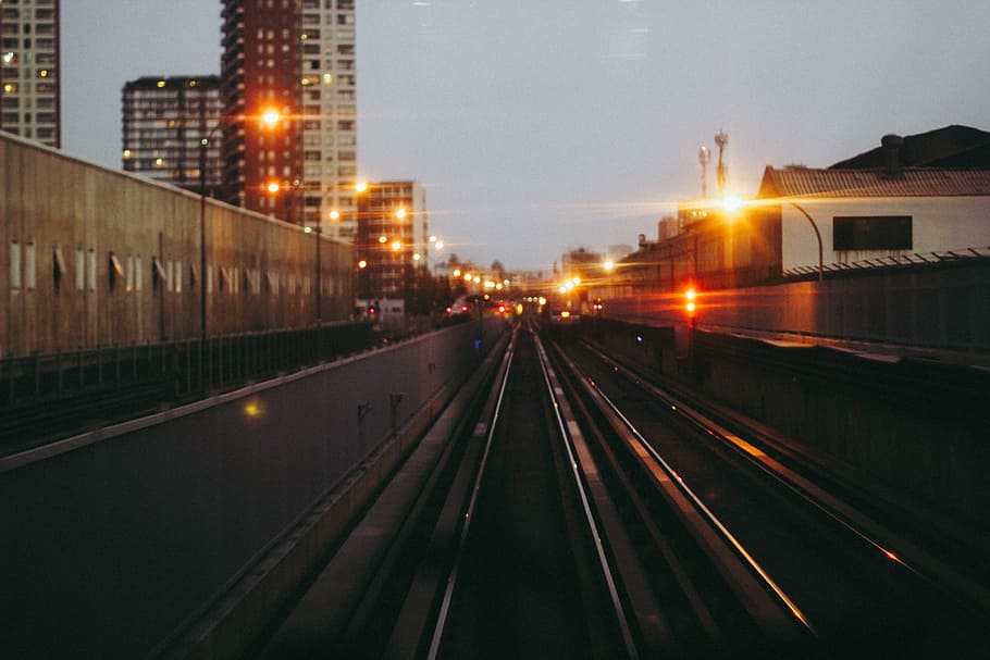 time lapse photography of train rail, street, city, railway, track, HD wallpaper