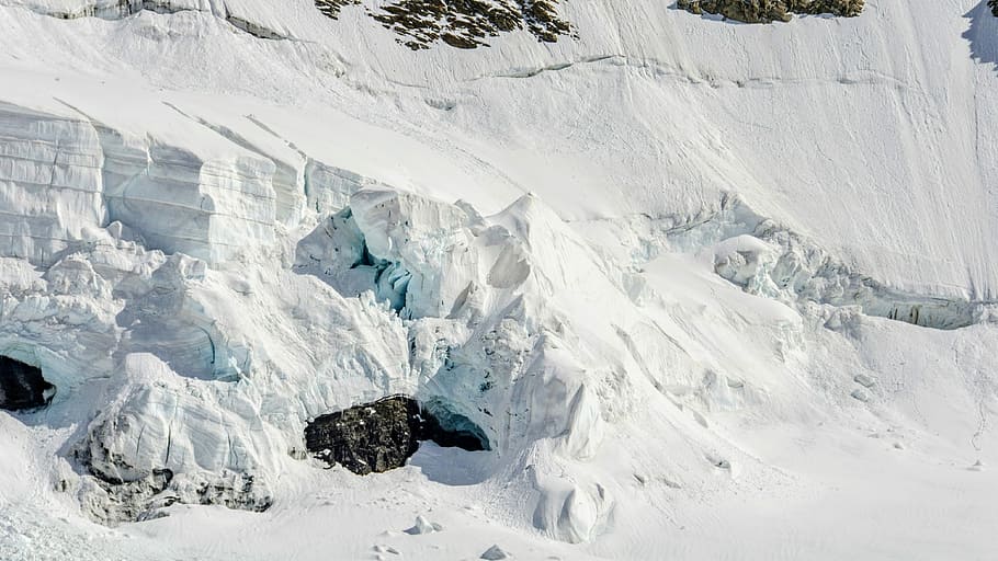 aerial view of mountain filled with snow during daytime, ice HD wallpaper