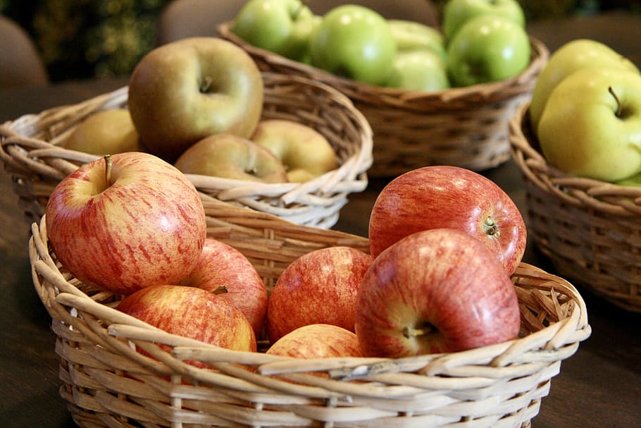 brown wicker basket filled with apples, Fruit, Sweet, autumn HD wallpaper