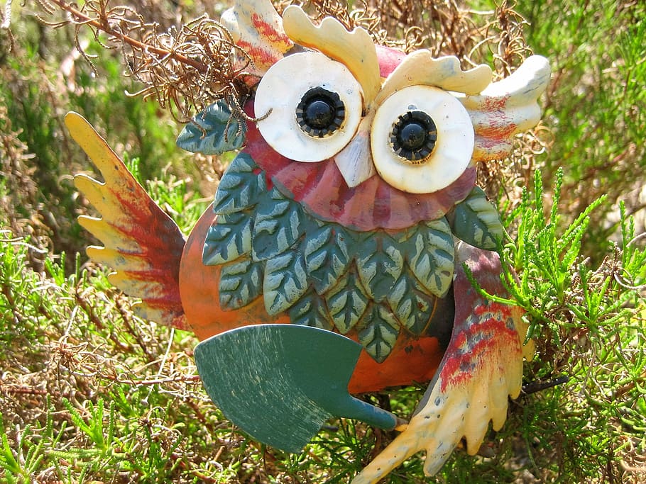 owl, deco, garden, close, figure, bird, funny, feather, nature HD wallpaper
