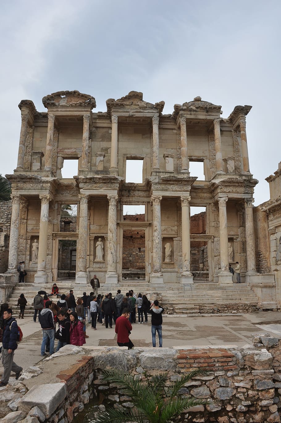 efes, ephesus, ephesus library, group of people, large group of people HD wallpaper