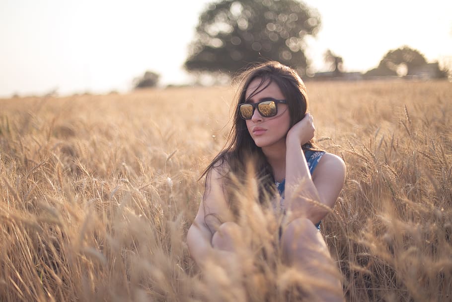 nature, sunglasses, woman, field, countryside, grass, idyllic HD wallpaper