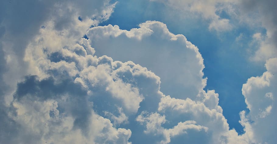 photo of clouds, sky, blue, white, background image, cumulus clouds HD wallpaper