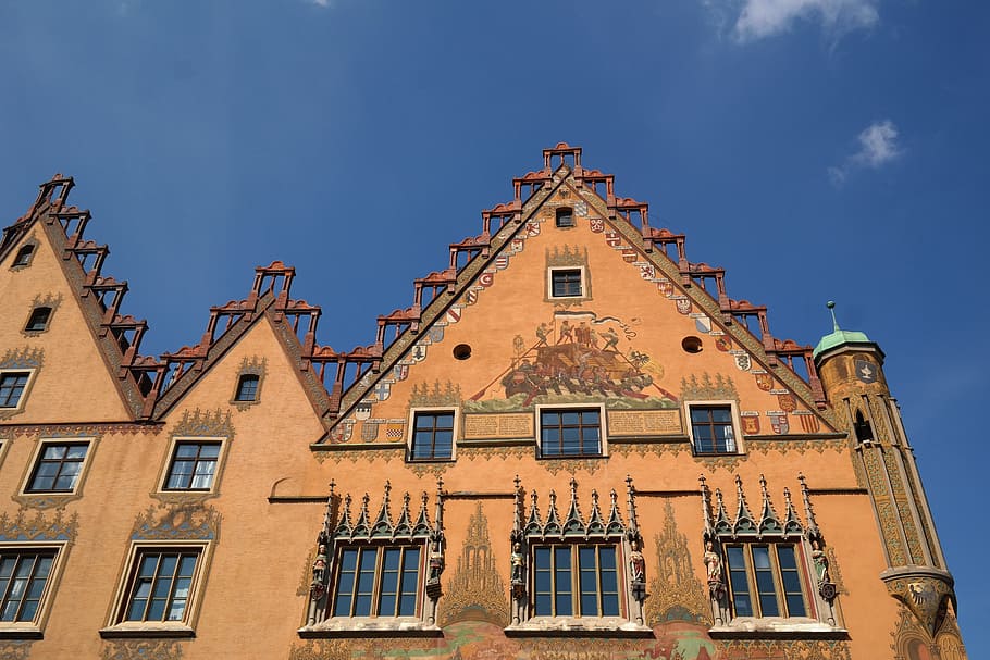 town hall, ulm, window, facade, painting, ulmer hall, frescoes HD wallpaper