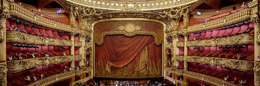 gold and red orchestra state, palais garnier, opera house, paris