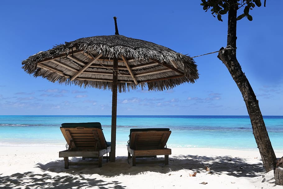 maldives, holiday, summer, sky, water, blue, island, atoll, HD wallpaper