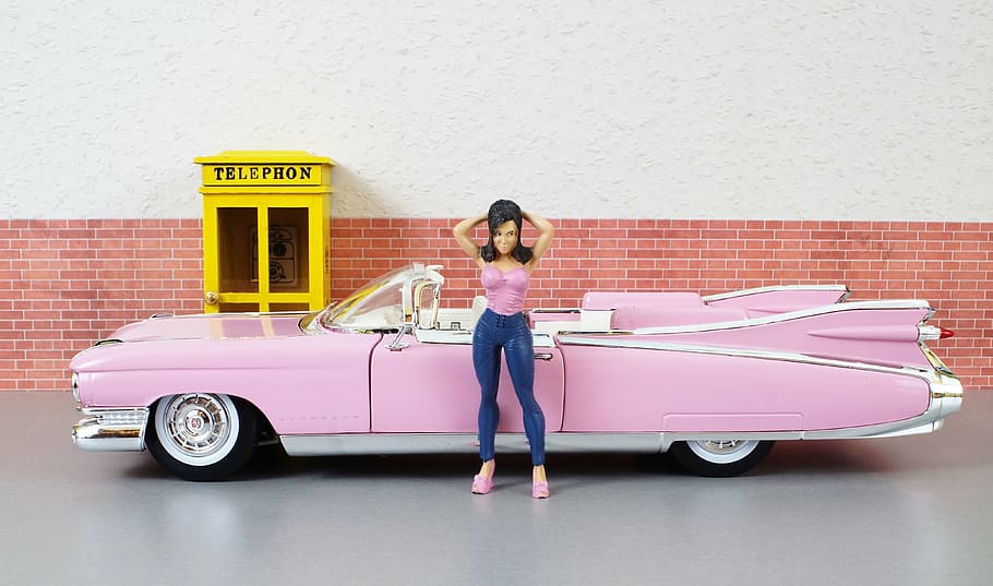 model car, cadillac, cadillac eldorado, pink, auto, old, toy car, HD wallpaper