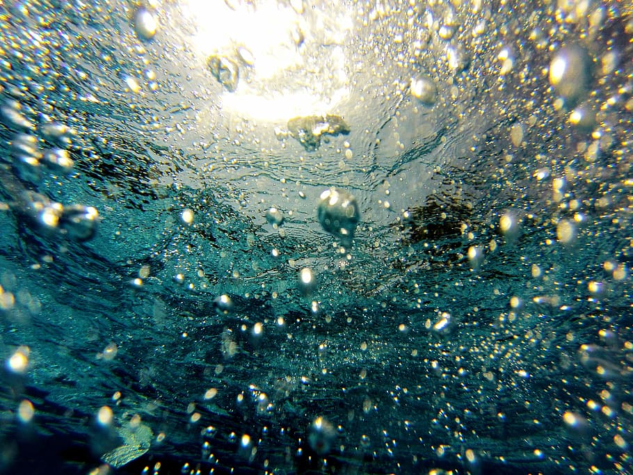 splash of water, bubbles, air, diving, scuba, sea, clear, ocean HD wallpaper
