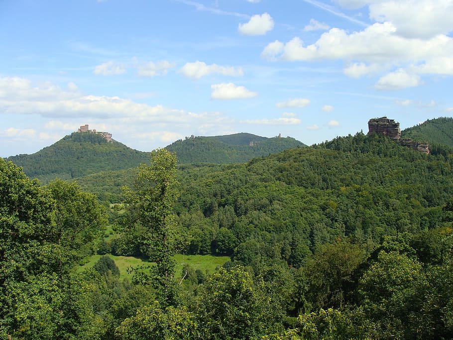 germany, landscape, mountains, sky, clouds, forest, trees, valley HD wallpaper