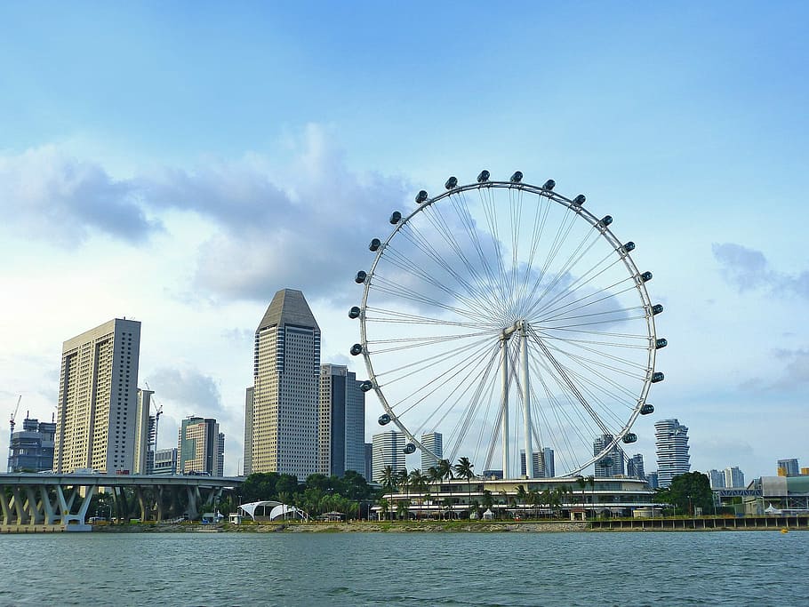 white Ferris wheel, urban Skyline, famous Place, river, cityscape HD wallpaper