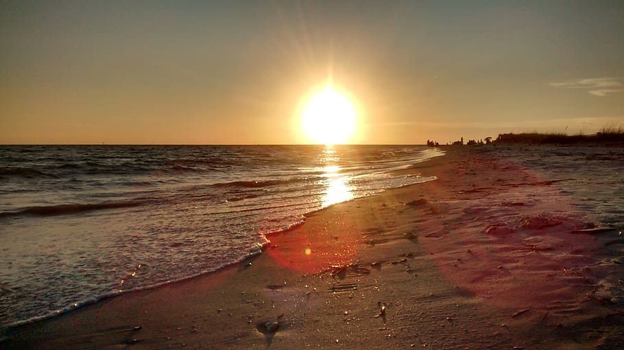 beach, sunset, sky, travel, tropical, landscape, coast, wave HD wallpaper