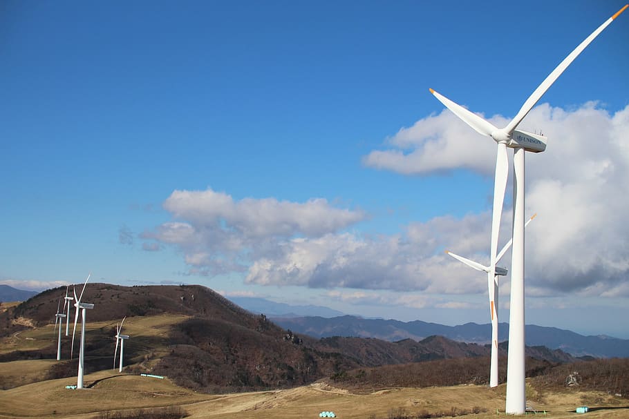 daegwallyeong ranch, windmill, turbine, environment, renewable energy HD wallpaper