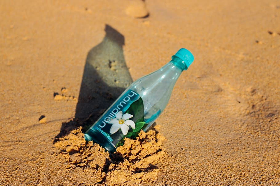 Sand, Beach, Bottle, Water, Drink, bottle water, hot, summer, HD wallpaper
