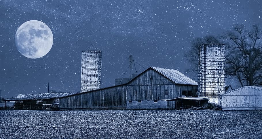 wooden barn during night, rustic, barns, ohio, digital art HD wallpaper