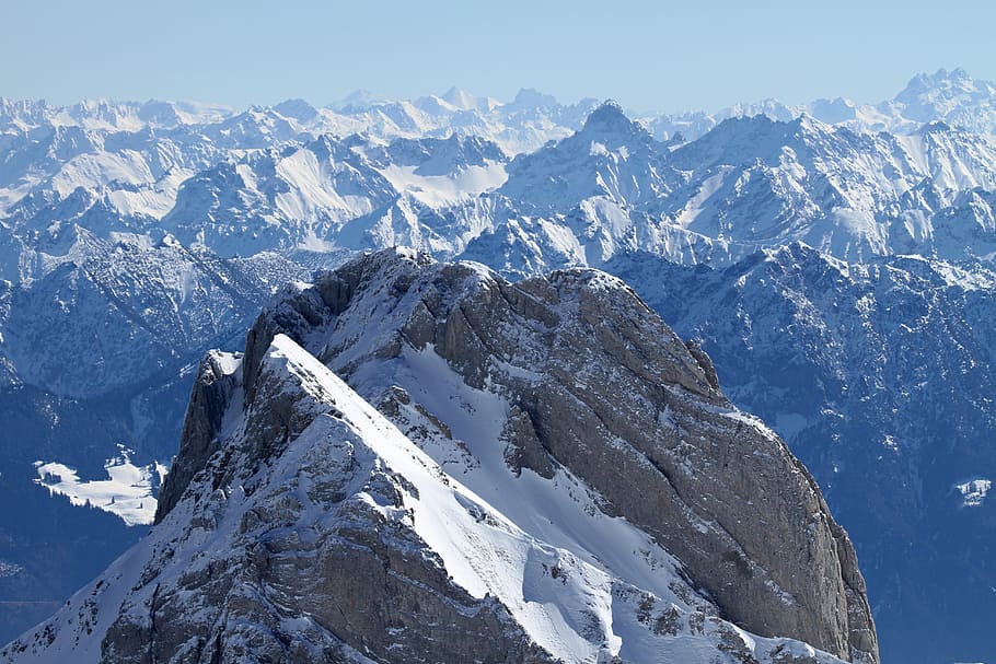 Mountain Summit, mountains, alpine, alps, switzerland, landscape HD wallpaper
