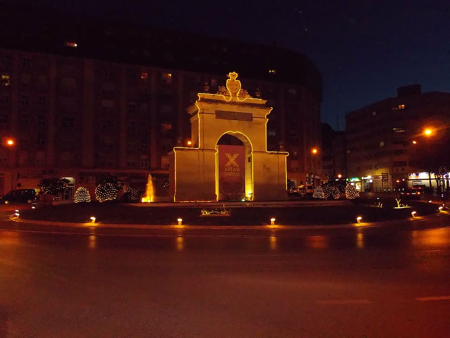 valencia, spain, night, evening, lights, lighting, reflections HD wallpaper