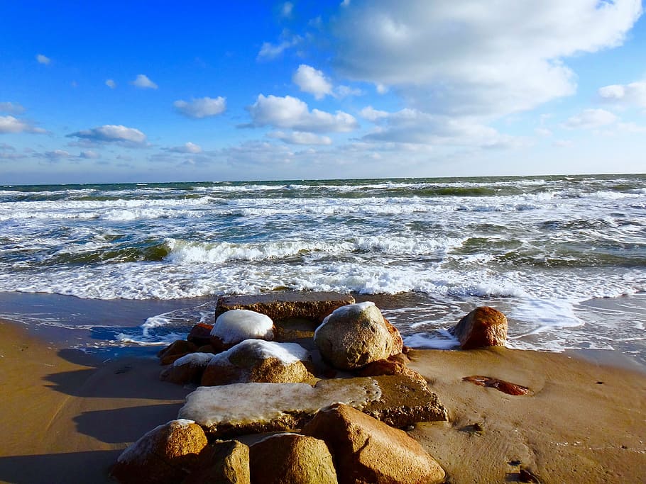 sea, sky, clouds, sun, nature, mood, sun and sea, water, winter HD wallpaper